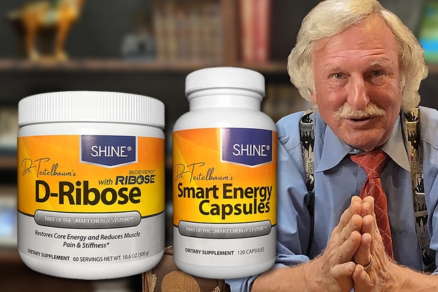 Dr. Teitelbaum with his SHINE brand of energy boosting supplements, the Smart Energy System